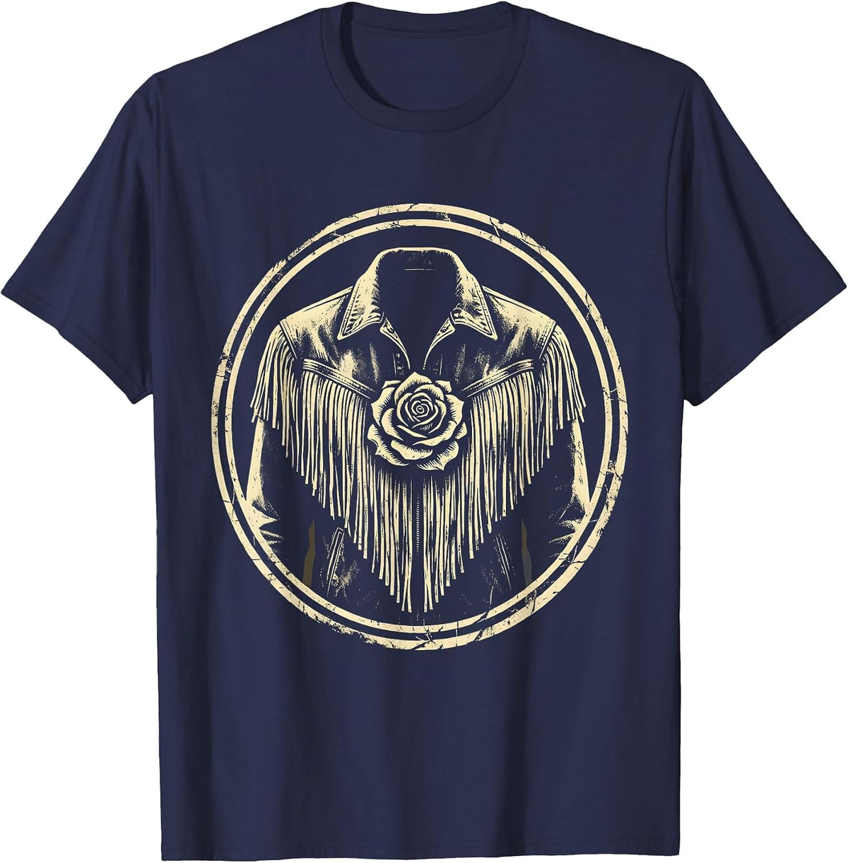 Men's Cowgirl Fringe Jacket Desert Rose Graphic T-Shirt - Navy Blue