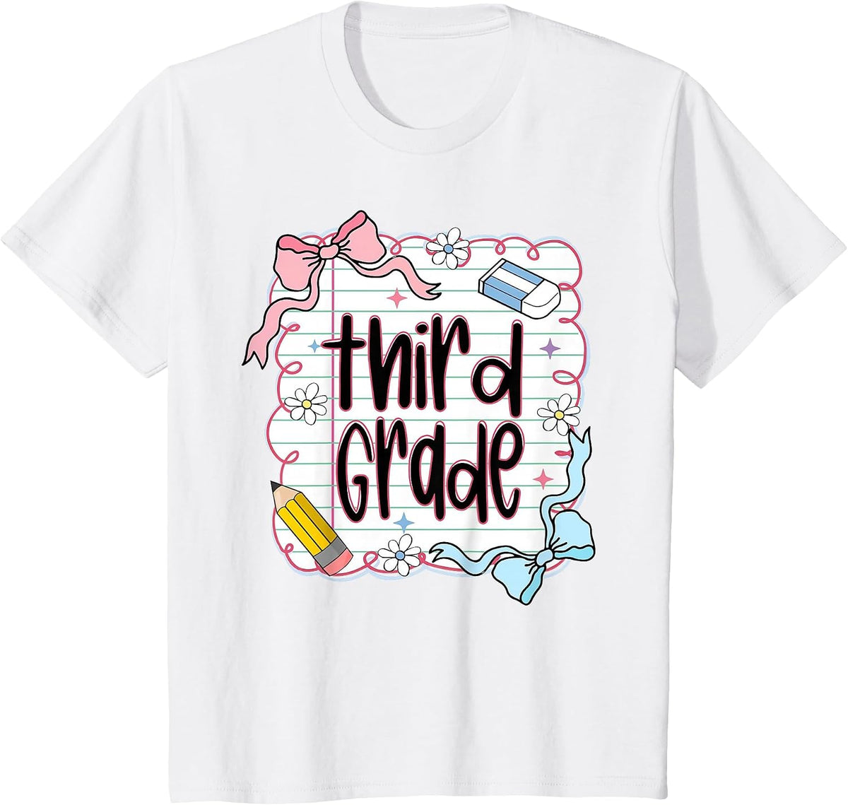 Third Grade Back to School for Girls Pink Notebook T-Shirt - White