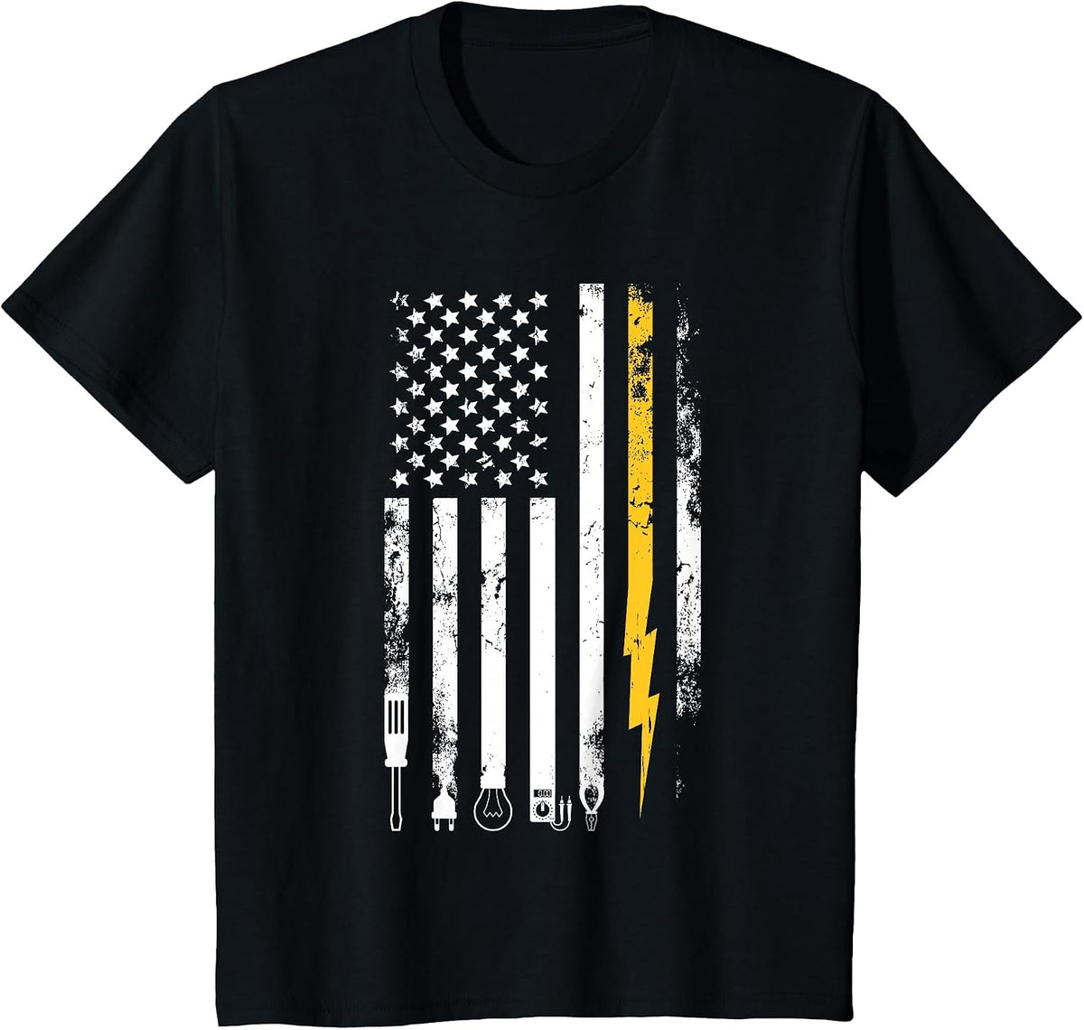 Electrician US Flag Electricians Tools T-Shirt - Black