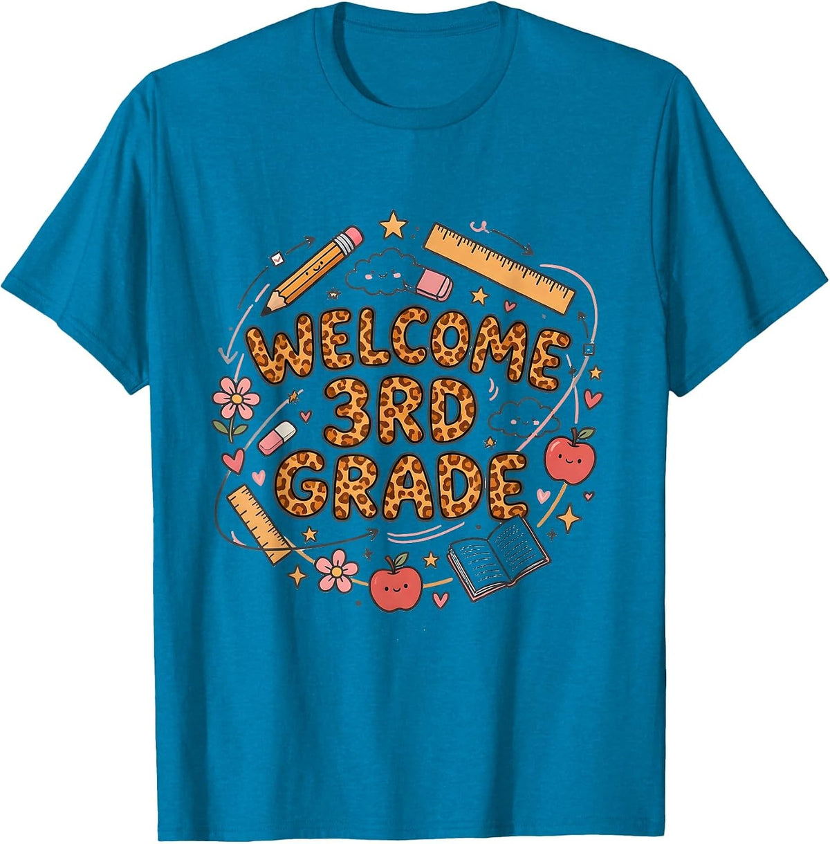 Welcome 3rd Grade Leopard Print Teacher Back To School Girls T-Shirt - Sapphire Blue