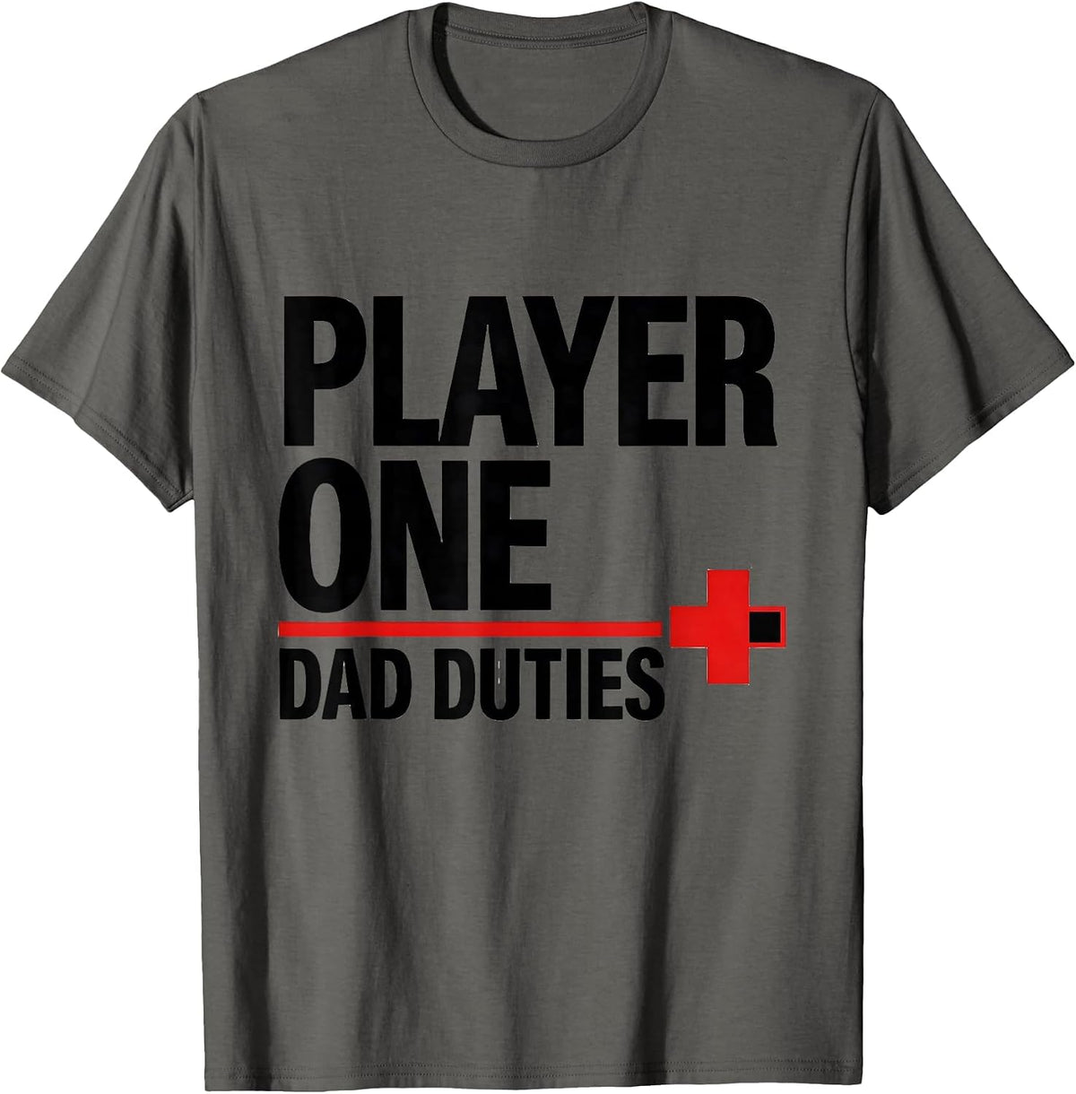 Men's Player One Dad Duties Funny Gamer Dad Matching Video Game T-Shirt - Asphalt Grey