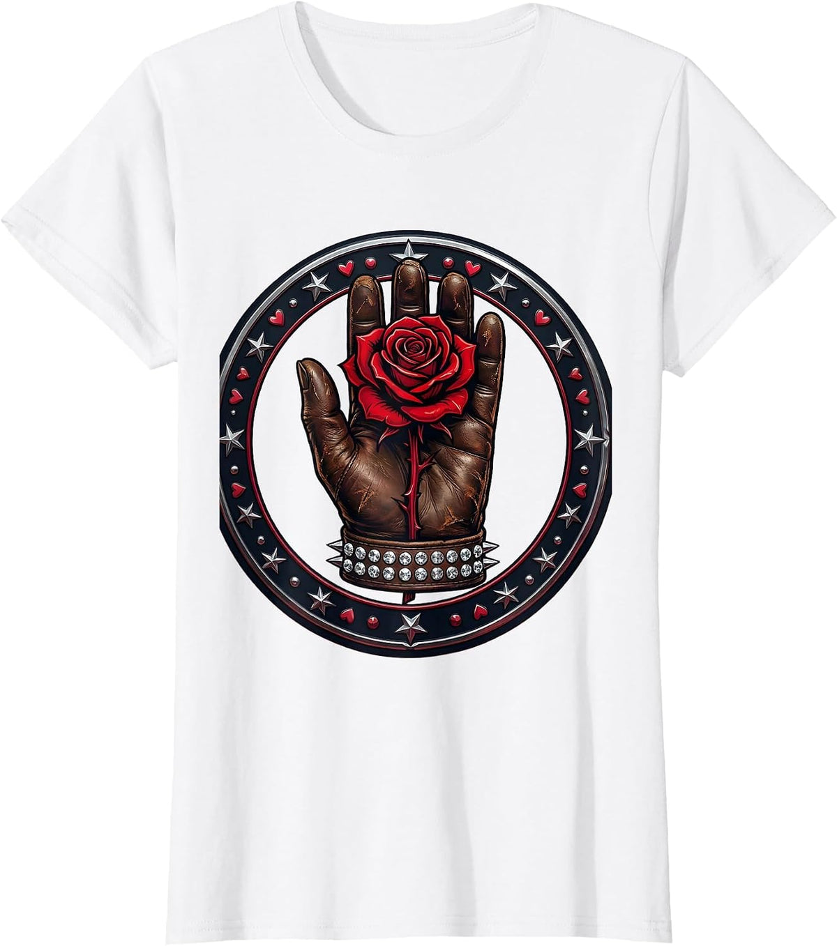 Women's Cowboy Glove Red Rose Western Illustration T-Shirt - White