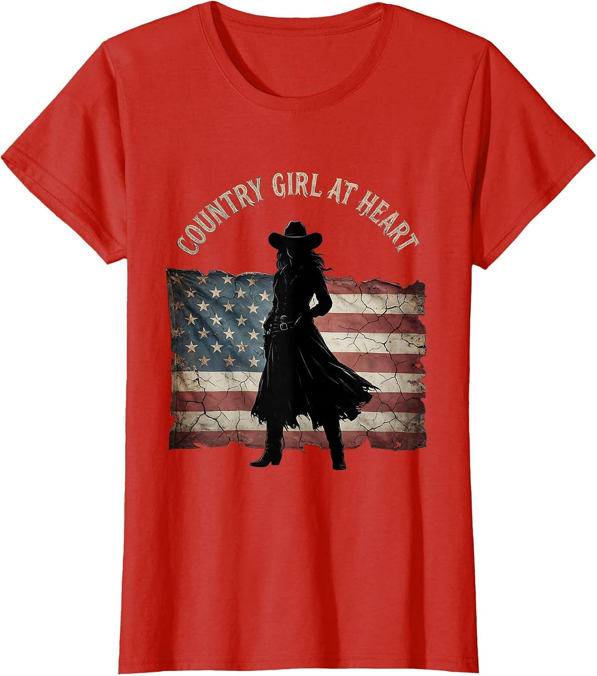 Women's Country Girl At Heart Cowgirl Design T-Shirt - Red