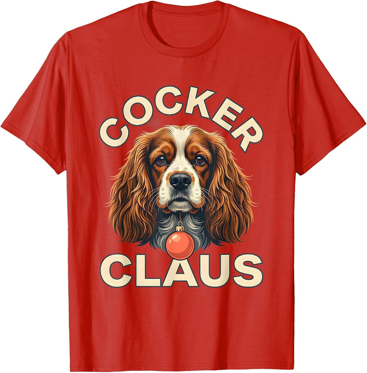 Men's Cocker Claus Funny English Cocker Spaniel Christmas Dog T-Shirt - Red