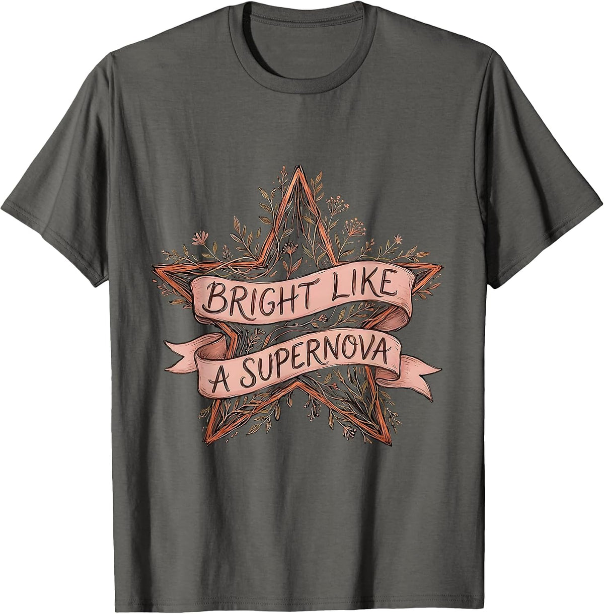Bright Like a Supernova Cosmic Star Design T-Shirt - Asphalt Grey