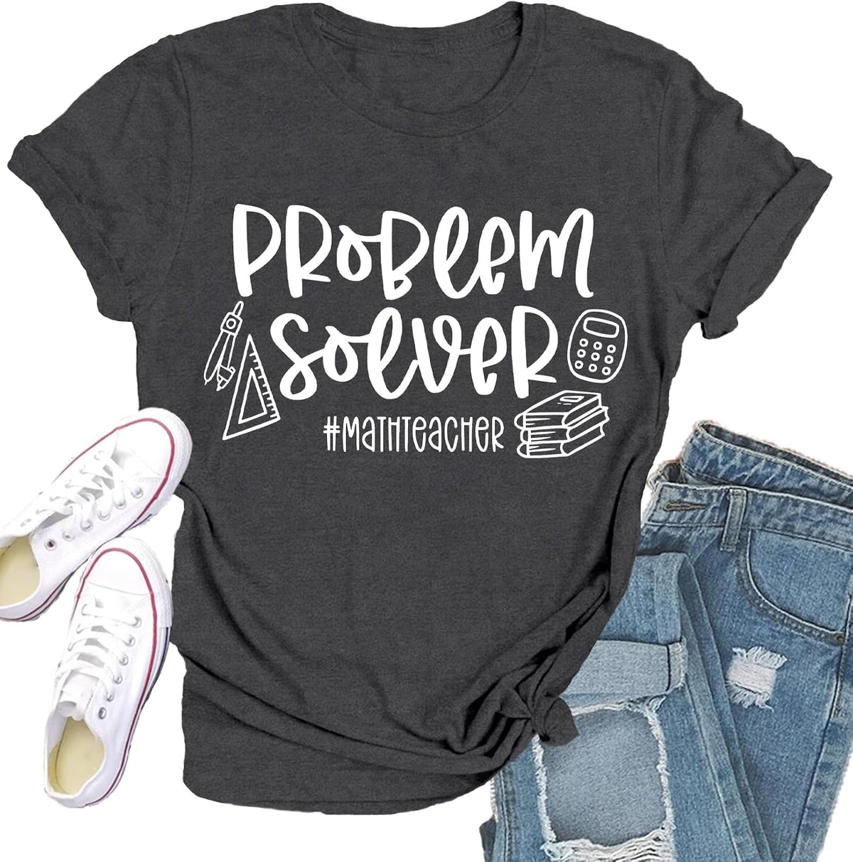 Womens Teacher Shirts Math Teacher T-Shirt Teaching Tee Top - Grey