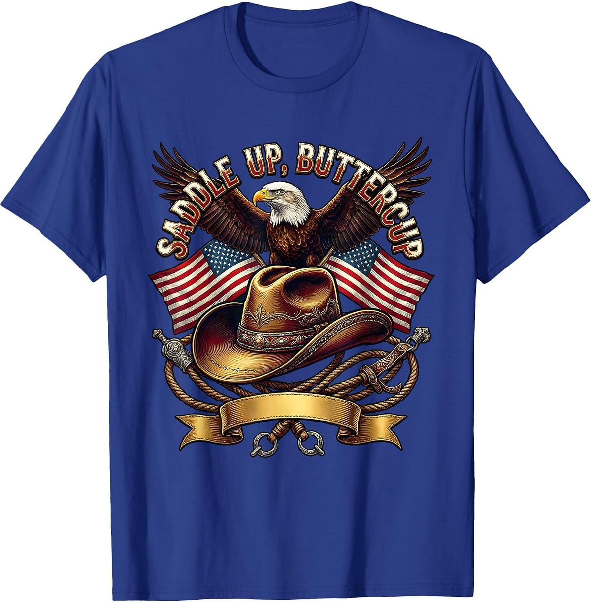 Saddle Up Buttercup Cowgirl Western Design T-Shirt - Royal Blue