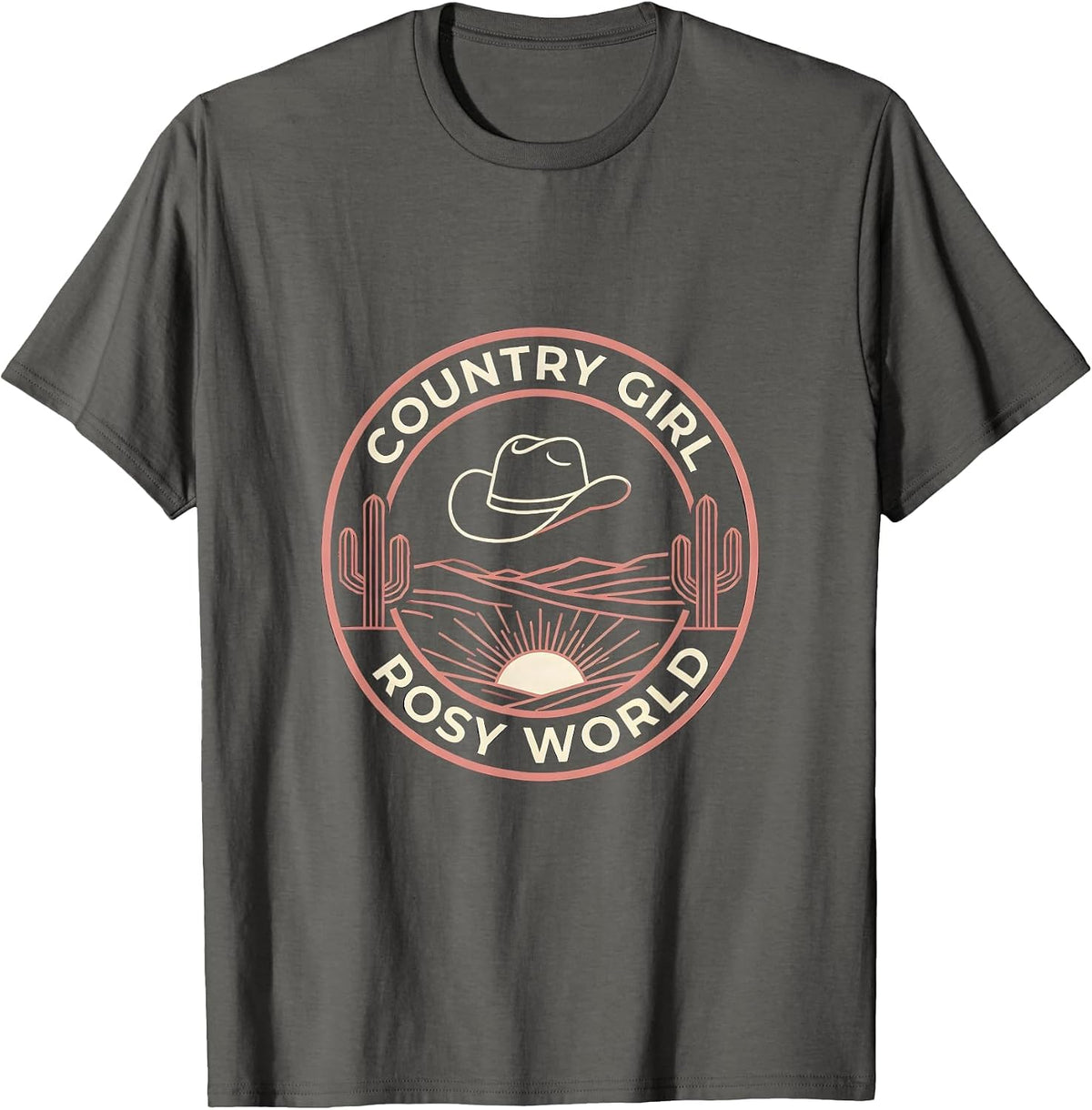 Country Girl Rosy World Pink Cowgirl Design T-Shirt - Asphalt Grey