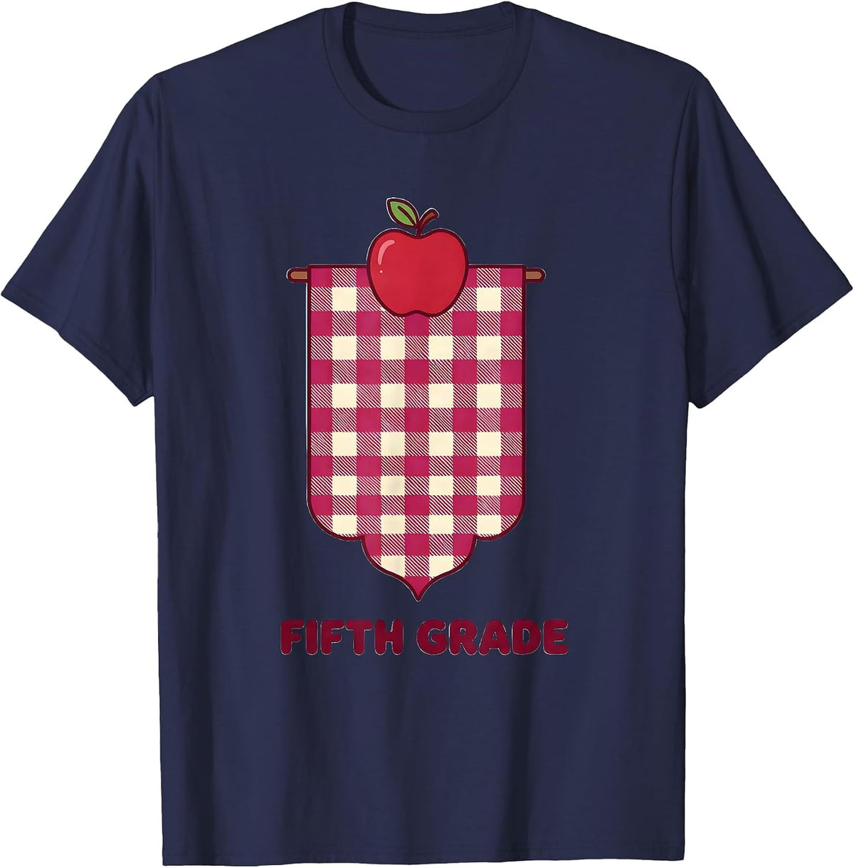 Fifth Grade Cute Gingham Picnic Preppy Back To School T-Shirt - Navy Blue