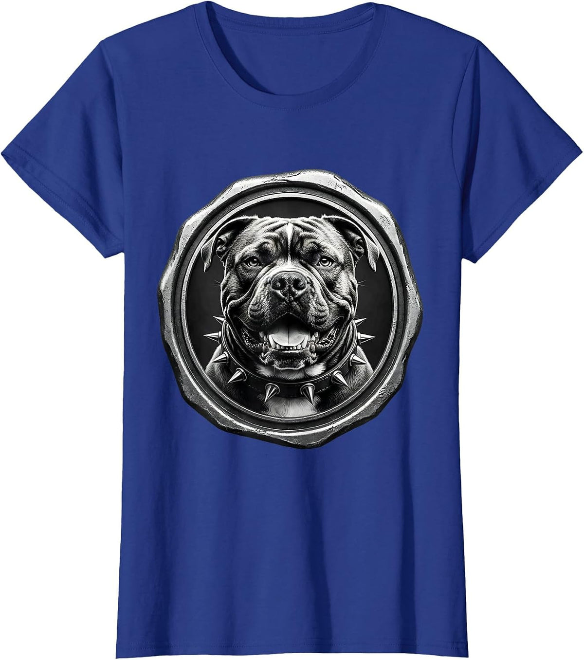 Women's Pit Bull Dog Spiked Collar Graphic T-Shirt - Royal Blue
