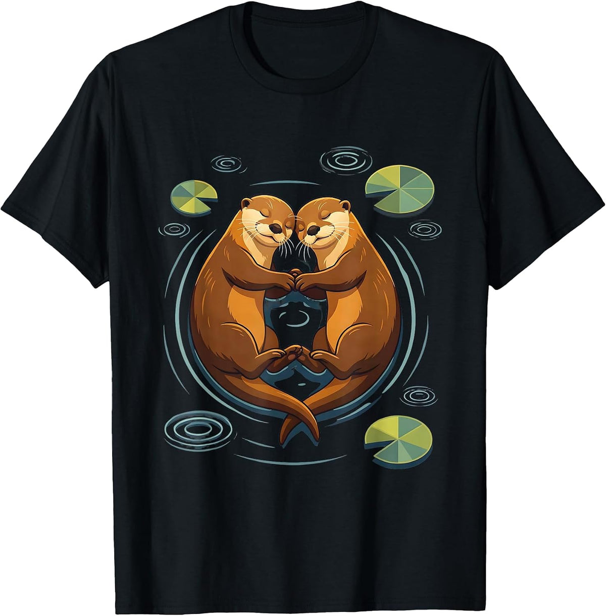 Men's Otters Holding Hands Sleeping Cute Wildlife Art T-Shirt - Black