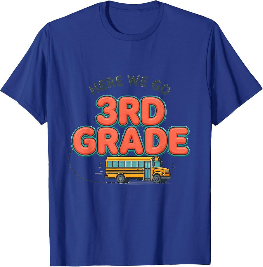 Here We Go, 3rd Grade Playful Back To School Teacher Crew T-Shirt - Royal Blue