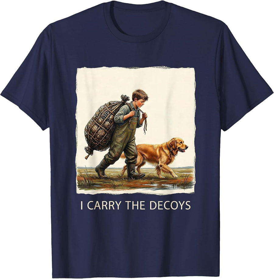 I CARRY THE DECOYS Funny Waterfowl Hunter Retriever Dog T-Shirt - Navy Blue