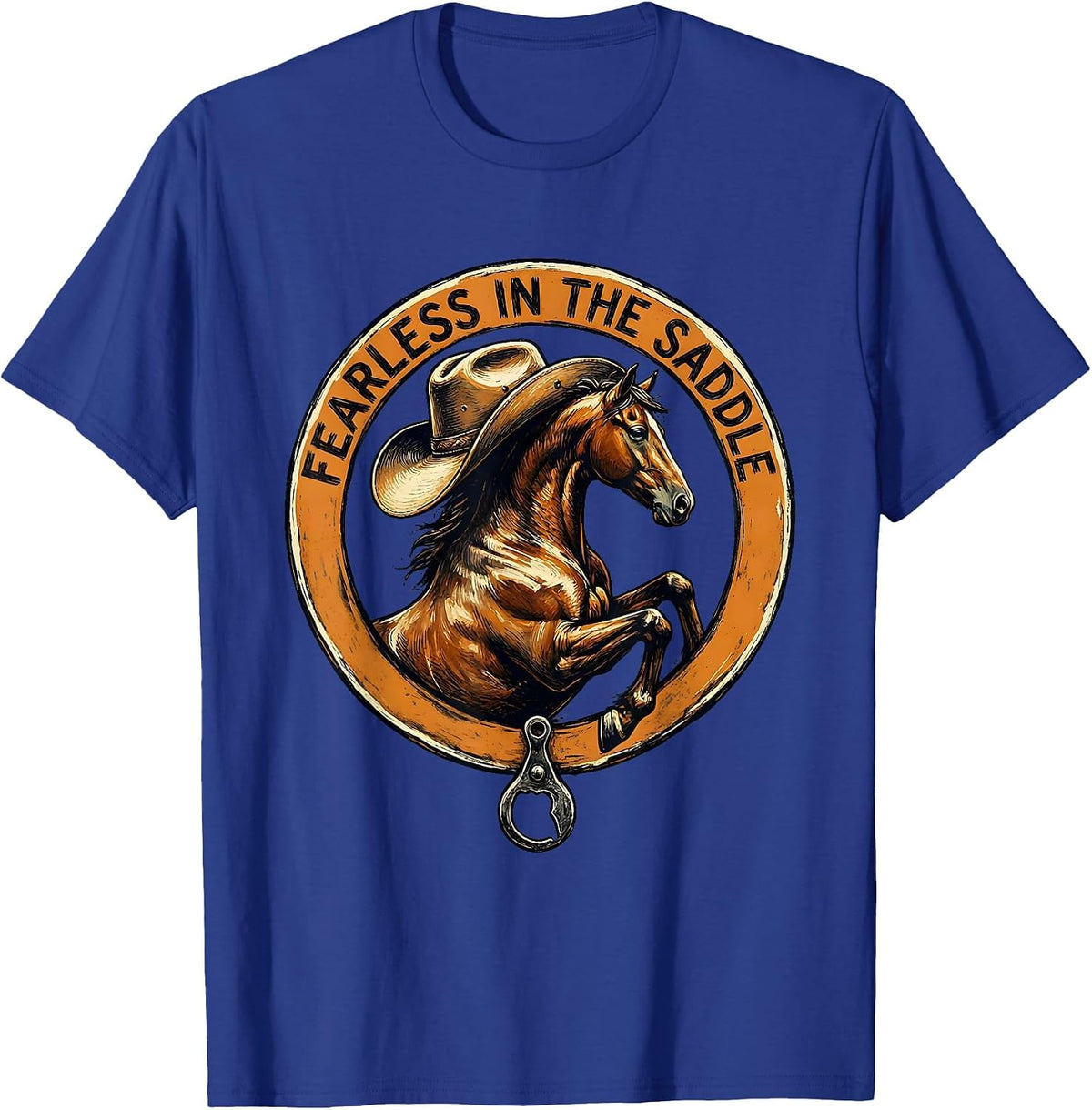 Men's Fearless in the Saddle Cowgirl Design T-Shirt - Royal Blue
