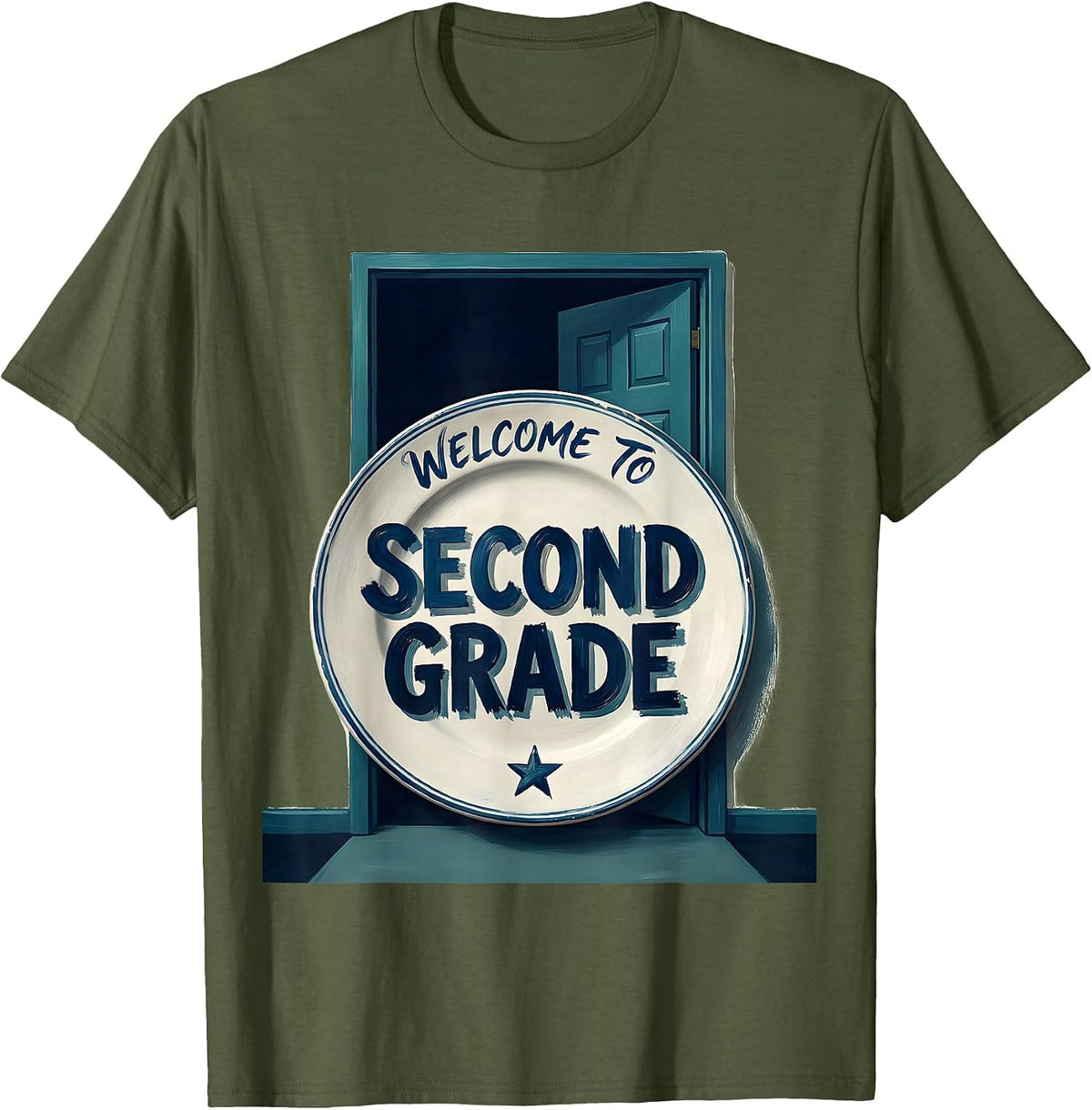 Men's Welcome to Second Grade Cheerful Back to School Pennant Flag T-Shirt - Olive Green