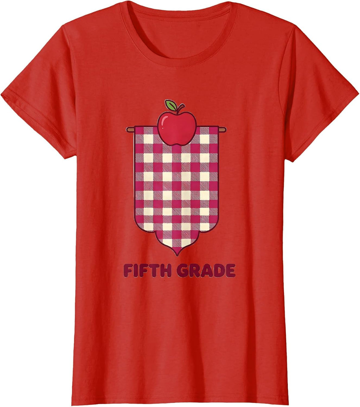 Fifth Grade Cute Gingham Picnic Preppy Back To School T-Shirt - Red