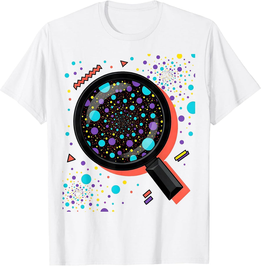 Men's Magnifying Glass Tiny Dot Universe Graphic T-Shirt - White