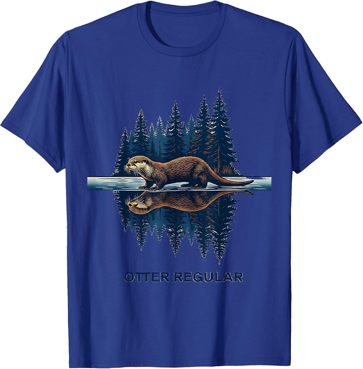 Otter Regular Ukiyo-e Forest Wildlife Nature Art Outdoor T-Shirt - Royal Blue