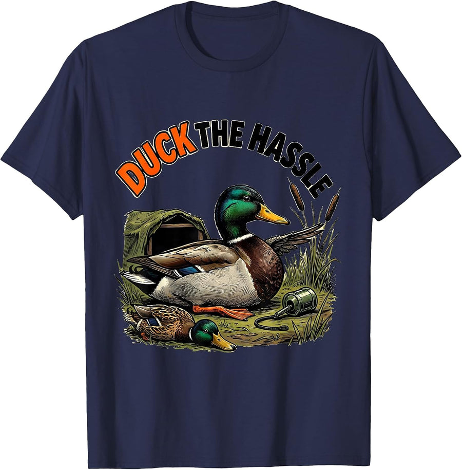 Duck The Hassle Funny Duck Hunter Hunting Dad Gift T-Shirt - Navy Blue