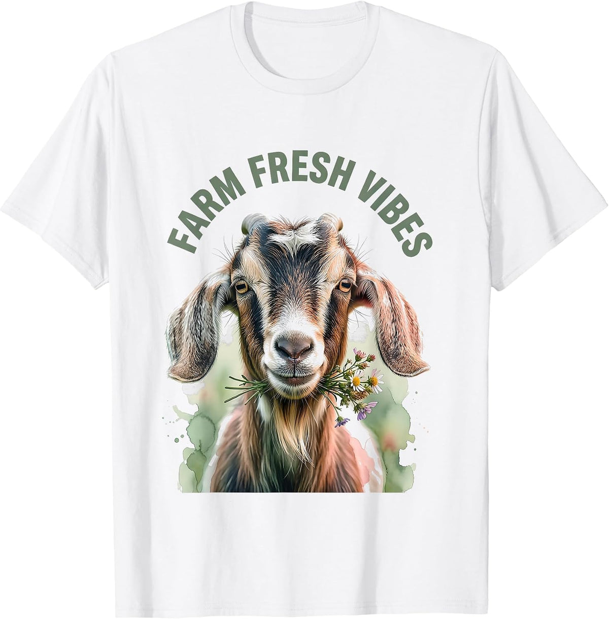 Farm Fresh Vibes Goat Lover Graphic Design T-Shirt - White