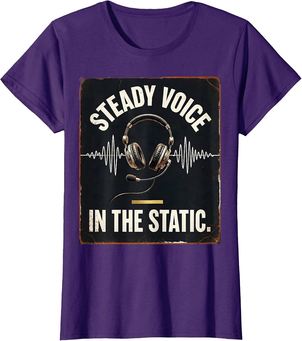 Women's Steady Voice In The Static Distressed 911 Dispatcher Thin T-Shirt - Purple