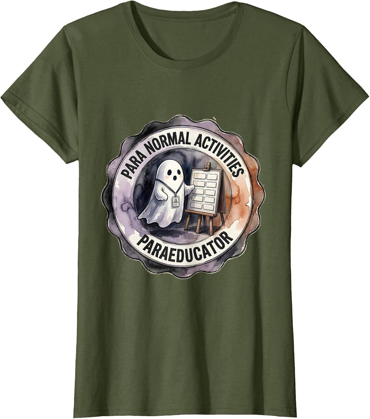 Women's Para Normal Activities Paraeducator Ghost Halloween SpEd T-Shirt - Olive Green