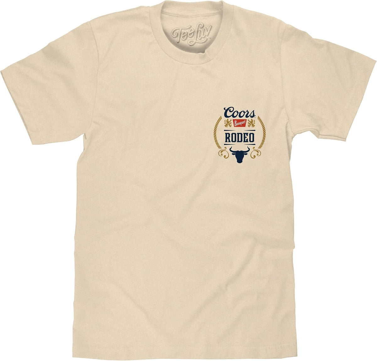Tee Luv Men's Coors Banquet Beer Front and Back Coors Rodeo Bull T-Shirt - Cream