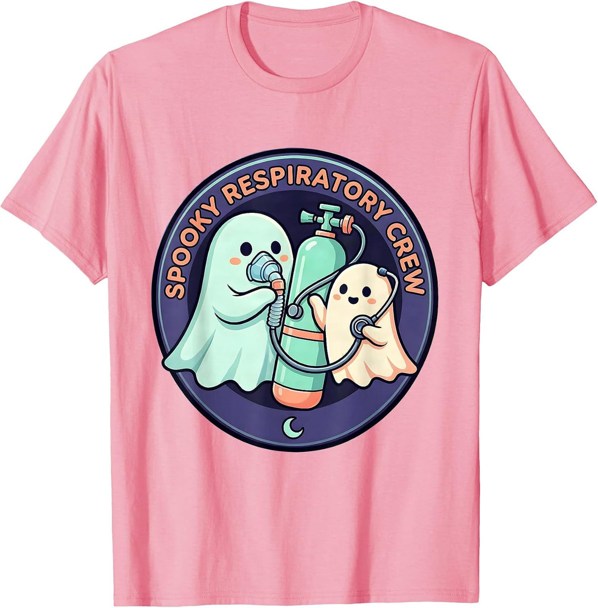 Men's Spooky Respiratory Crew Cute Ghost Halloween Occupational T-Shirt - Pink