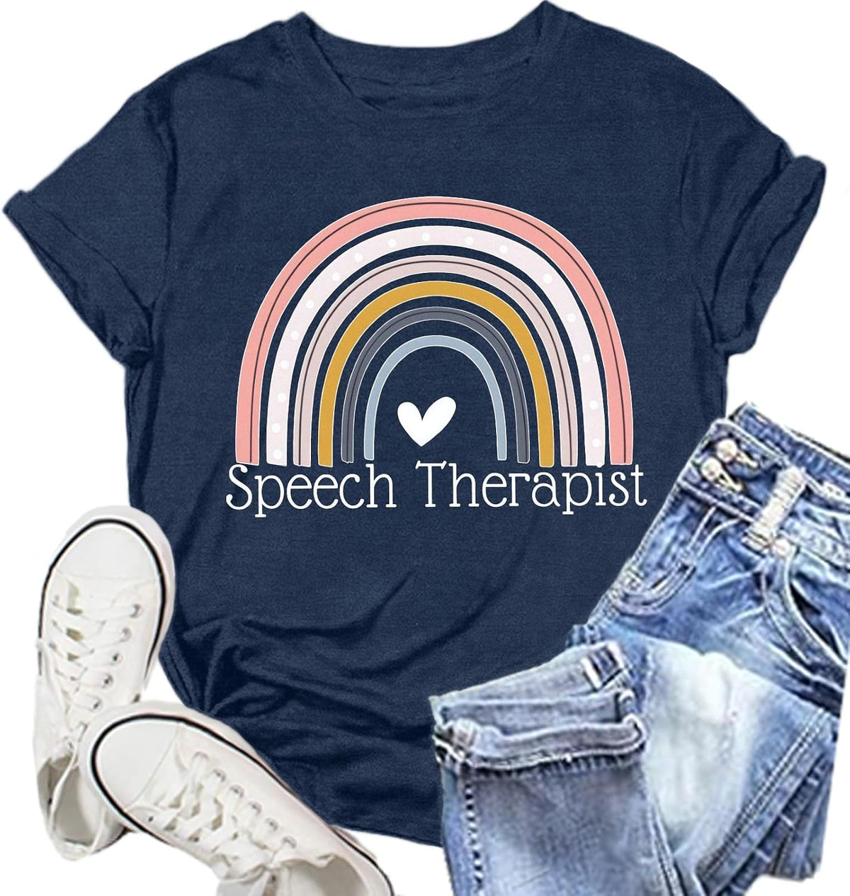 Womens Speech Therapy Shirt Speech Therapist Rainbow T-Shirts Language Pathologist Tee Tops - Blue