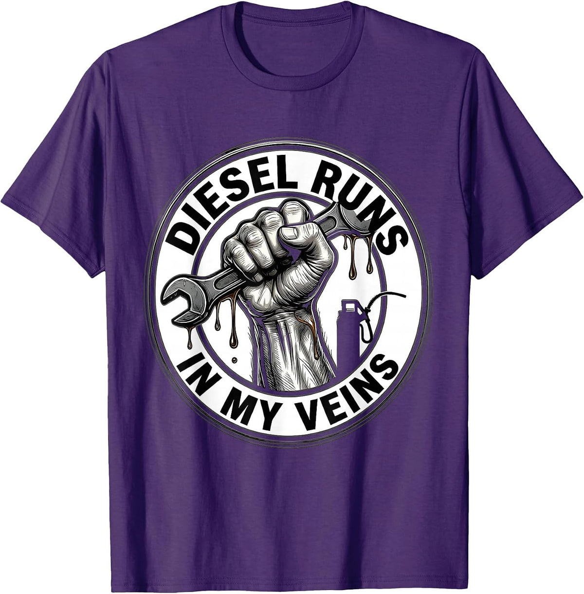 Diesel Runs In My Veins Mechanic Design T-Shirt - Purple