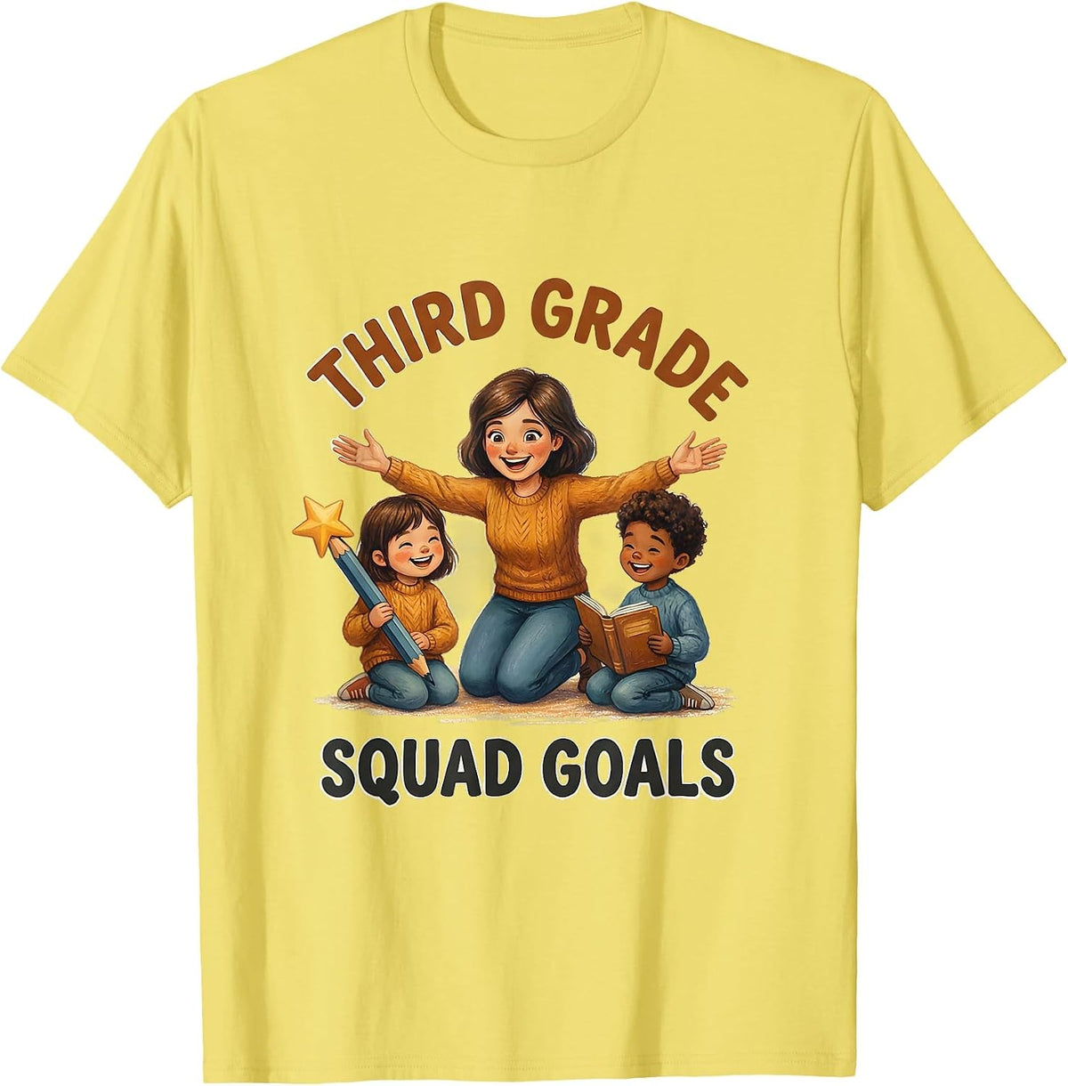Men's Third Grade Squad Goals Teacher Design T-Shirt - Lemon Yellow