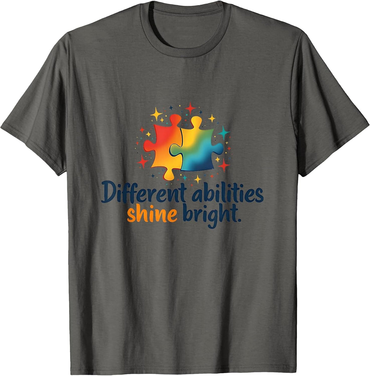 Different Abilities Shine Bright Autism Awareness T-Shirt - Asphalt Grey