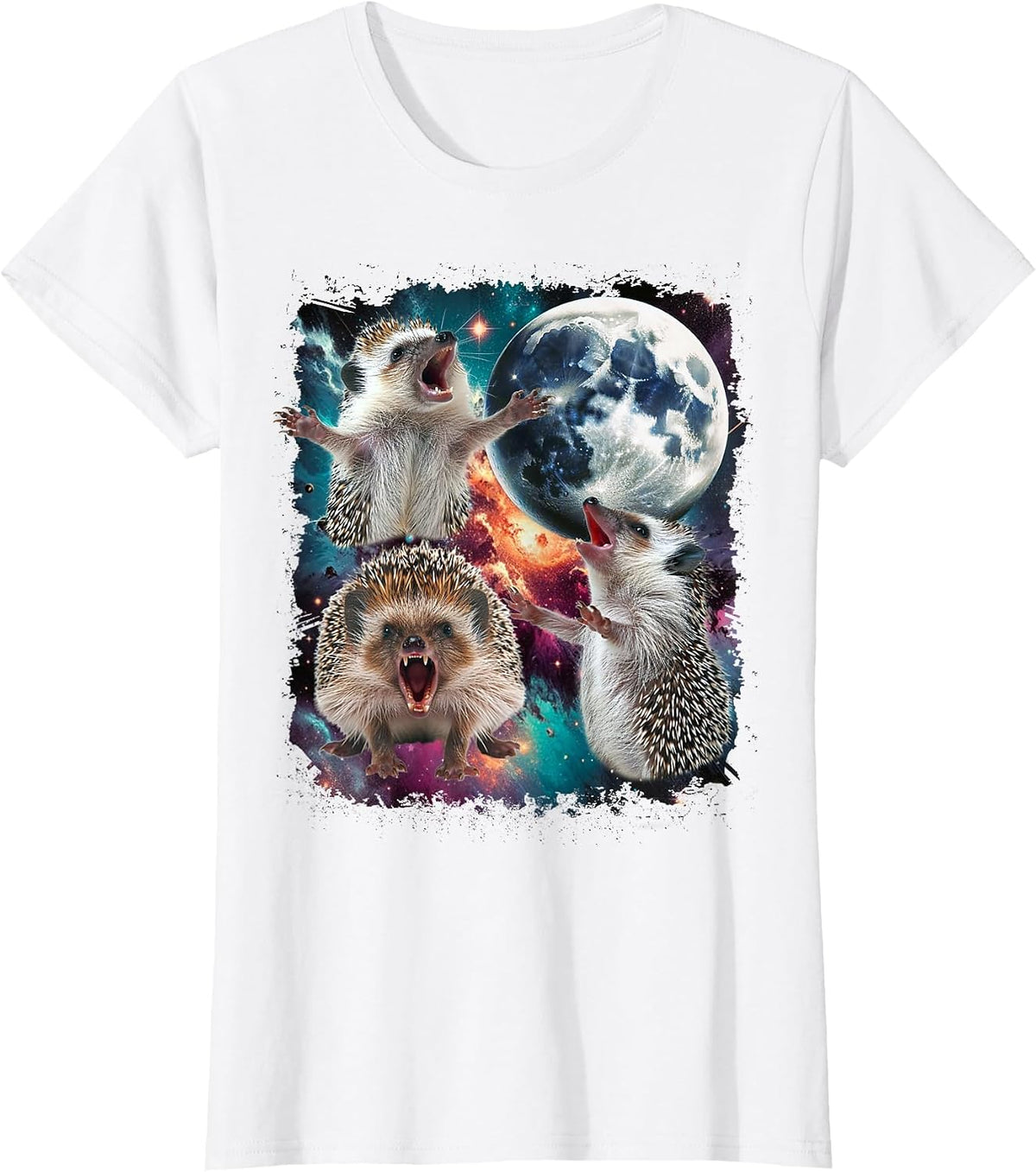 Three Hedgehog Moon | 3 Hedgehog Moon Funny Cursed Meme T-Shirt - White