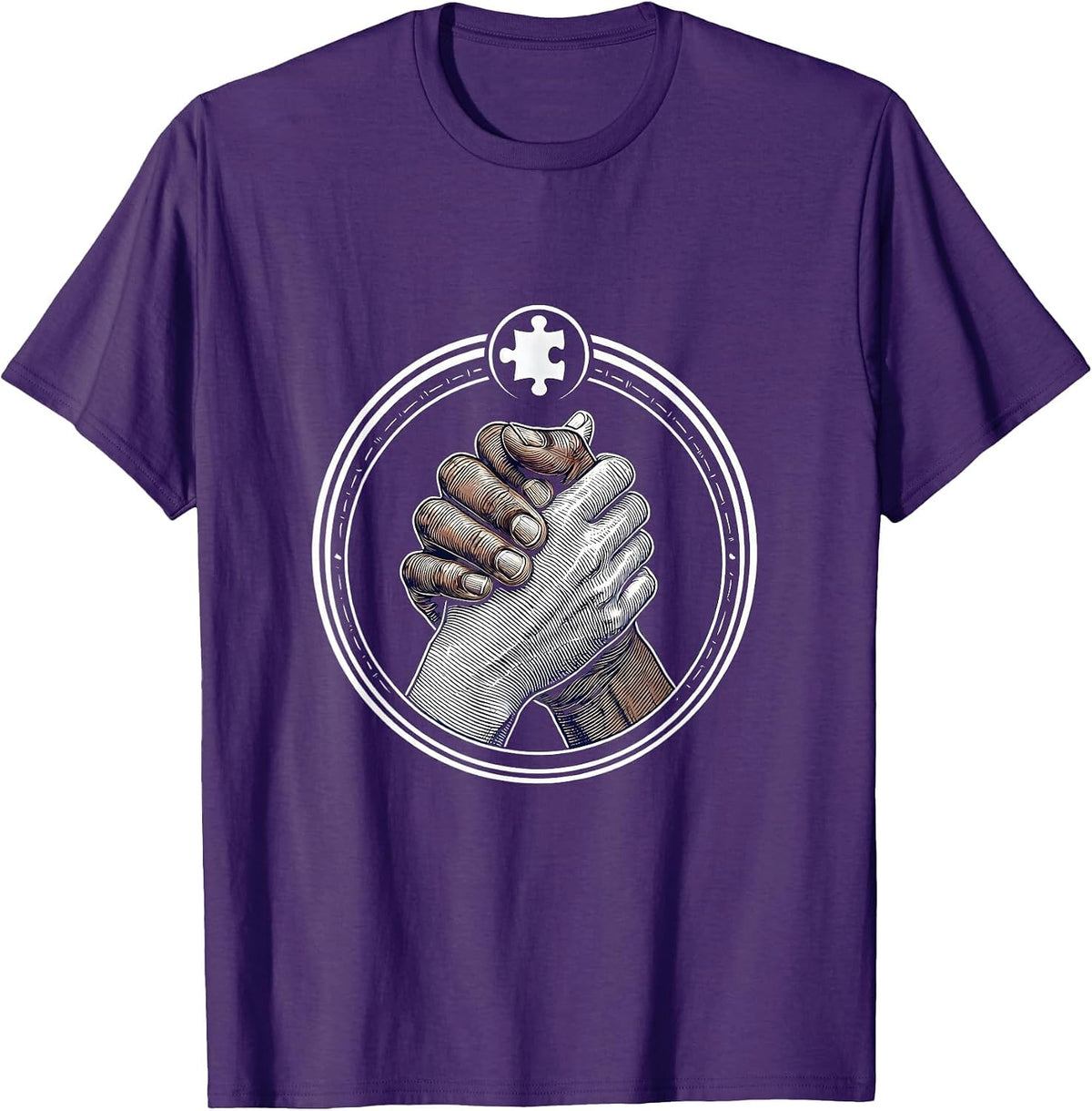 Autism Awareness Unity Hands Intertwined Design T-Shirt - Purple