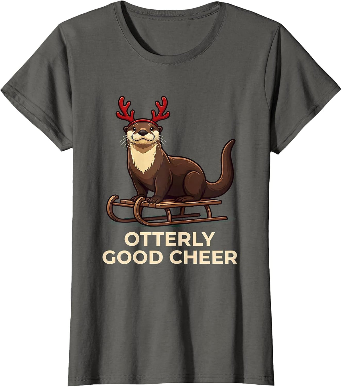 Women's Otterly Good Cheer Funny Otter Christmas Pajama Animal Lover T-Shirt - Asphalt Grey