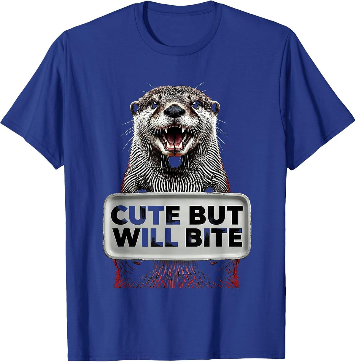 Cute But Will Bite Funny Otter Design T-Shirt - Royal Blue