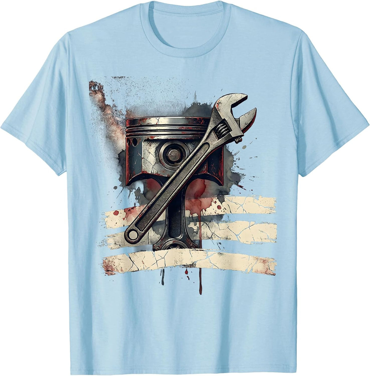 Men's Diesel Piston Torque Wrench Patriotic Trucker Mechanic T-Shirt - Baby Blue
