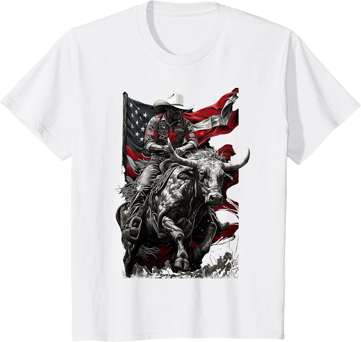 Rodeo Bucking Bull Riding Cowboy Western T-Shirt - White