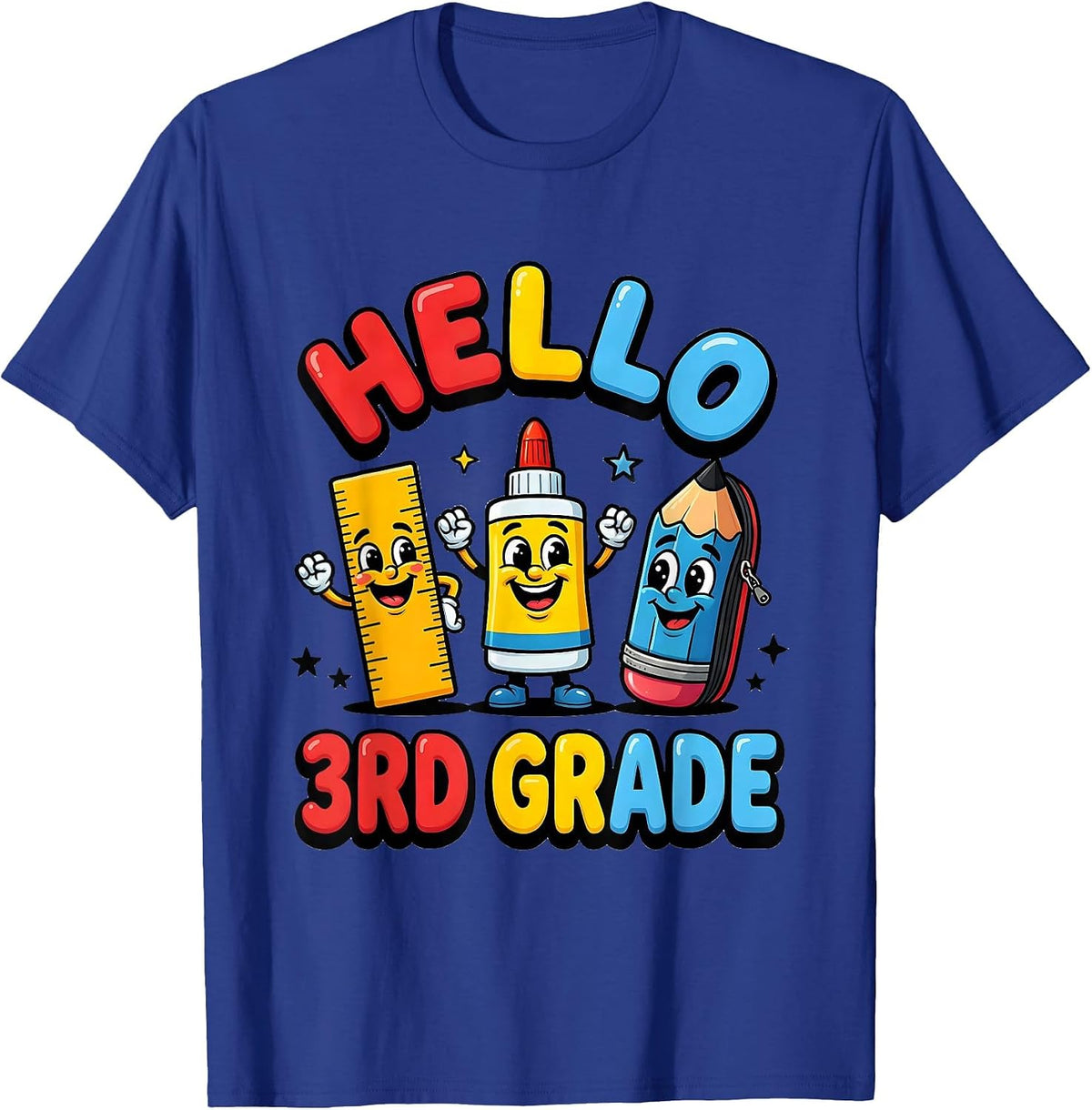 Men's Hello, 3rd Grade Cute School Supplies Teacher Student First T-Shirt - Royal Blue