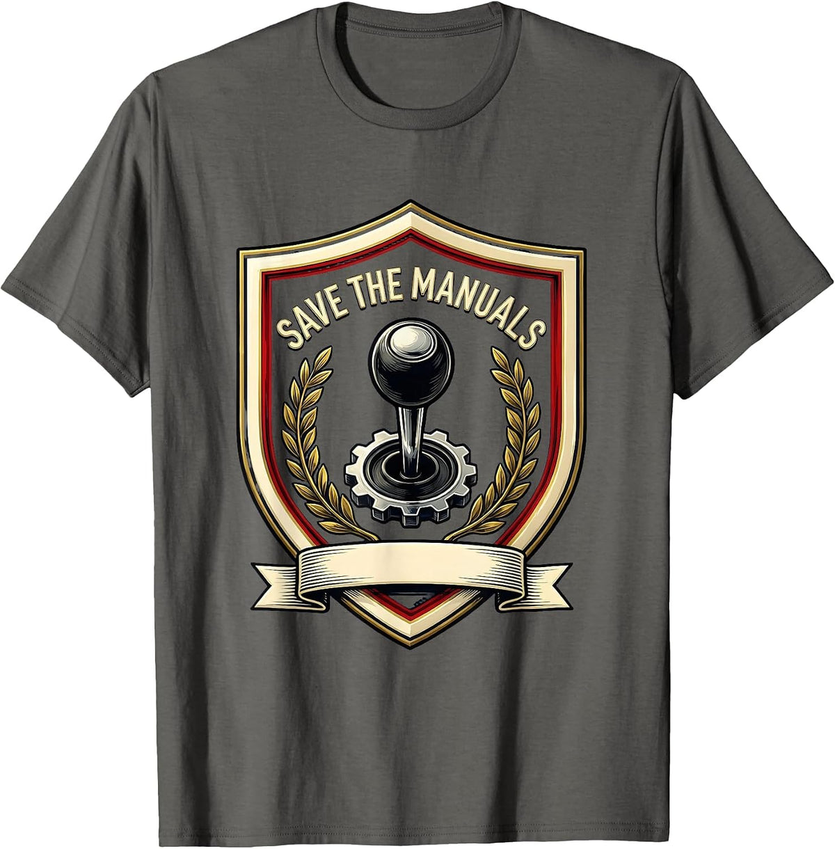 Save The Manuals Gear Shift Car Enthusiast Emblem T-Shirt - Asphalt Grey