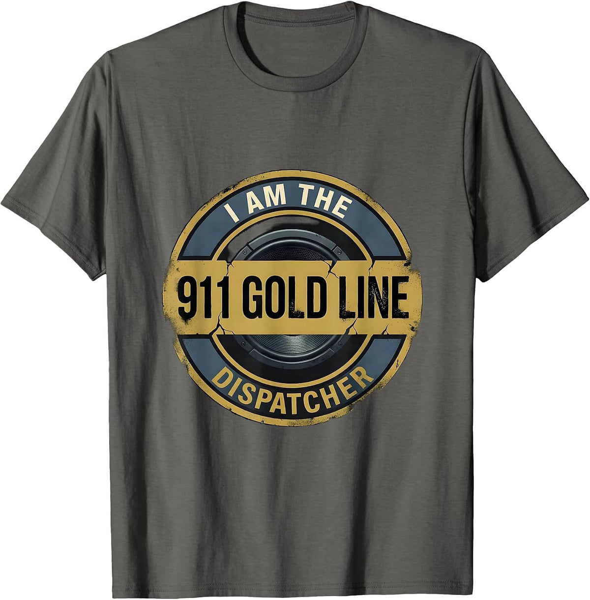 Men's I Am The 911 Gold Line Dispatcher Distressed First Responder T-Shirt - Asphalt Grey