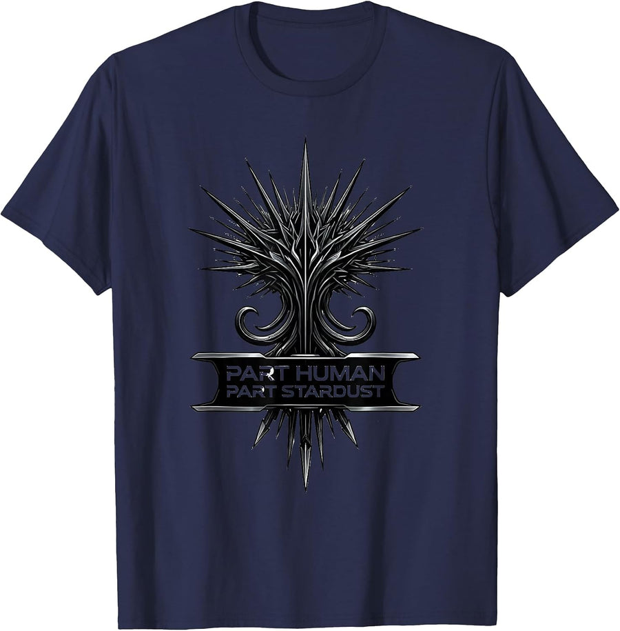 Part Human Part Stardust Cosmic Universe Design T-Shirt - Navy Blue