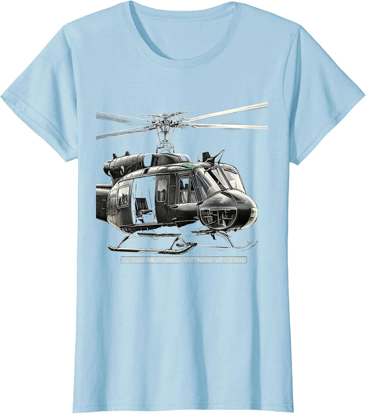 OH-6A Mechanic Vietnam Veteran Scratchboard Military T-Shirt - Baby Blue