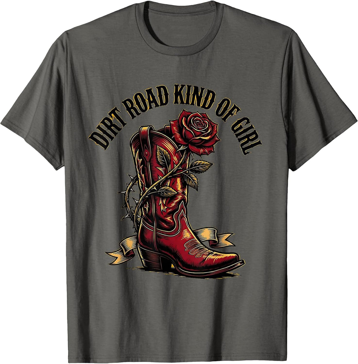 Dirt Road Kind Of Girl Country Music Design T-Shirt - Asphalt Grey