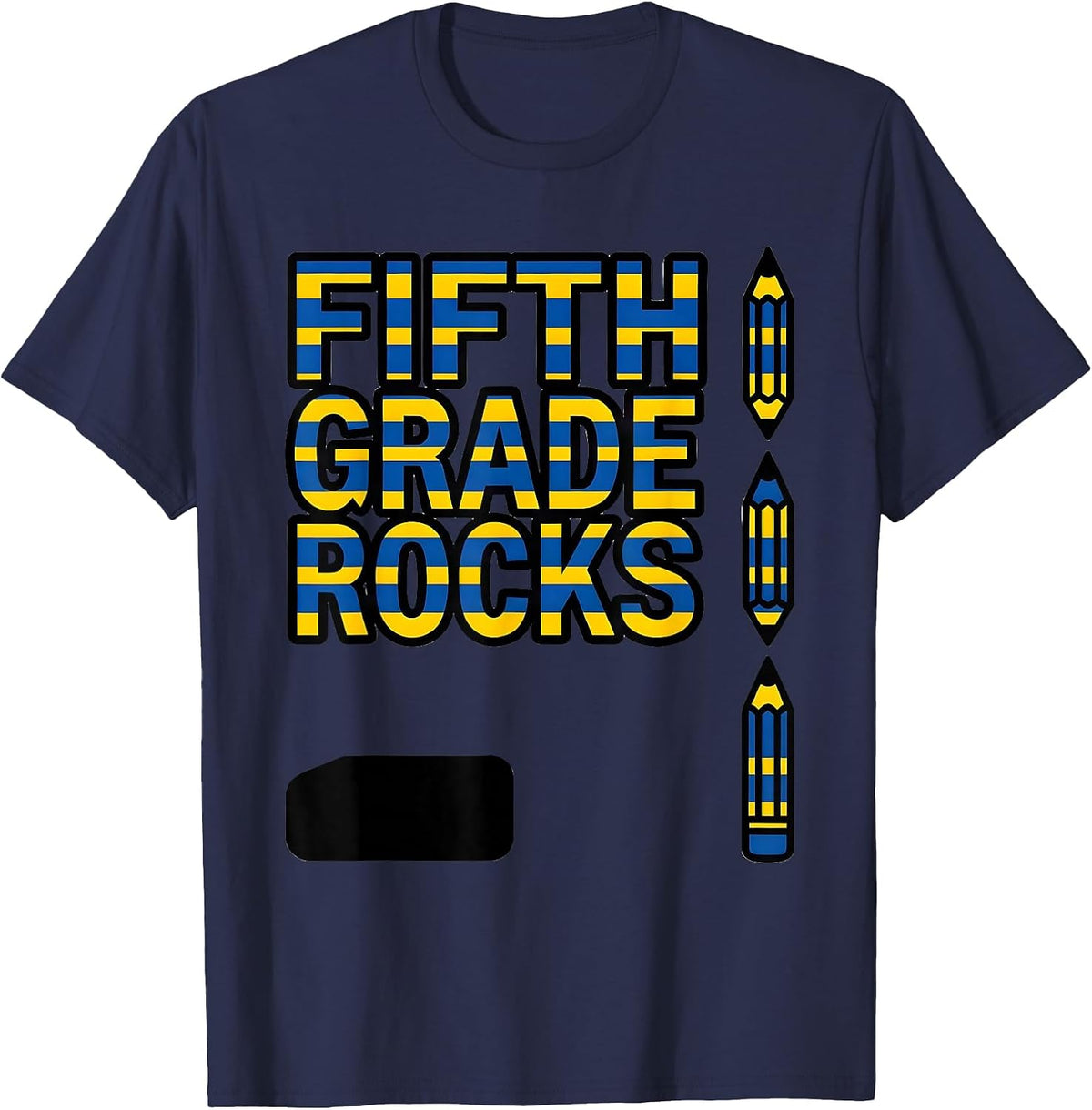 Fifth Grade Rocks Cute Pencil Back to School Kids T-Shirt - Navy Blue