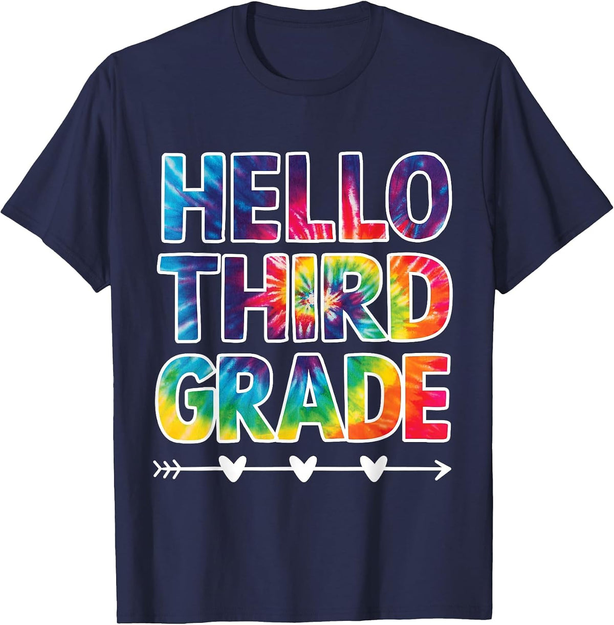 Tie Dye Hello Third Grade First Day of School Teacher Girls T-Shirt - Navy Blue