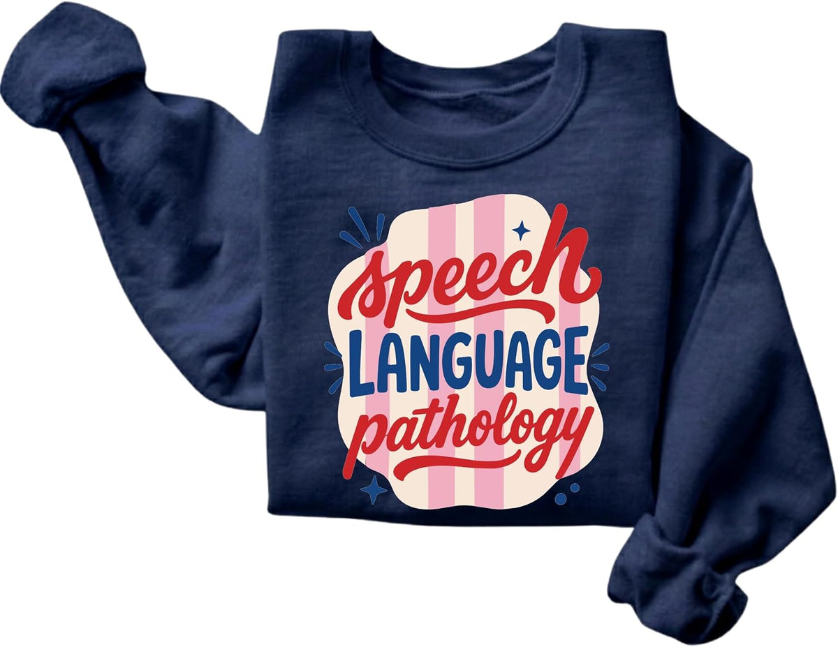 Speech Therapy SLP Speech-Language Pathology Graphic Crewneck Sweatshirt - Navy