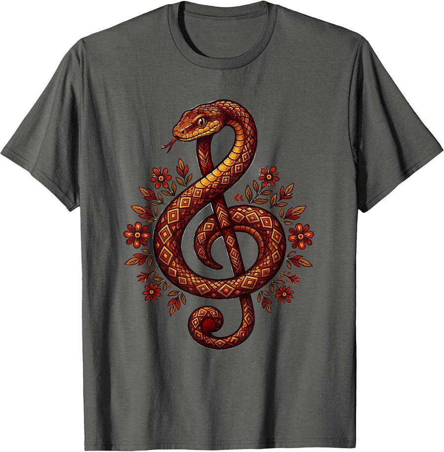 Treble Clef Snake Music Teacher Graphic T-Shirt - Asphalt Grey
