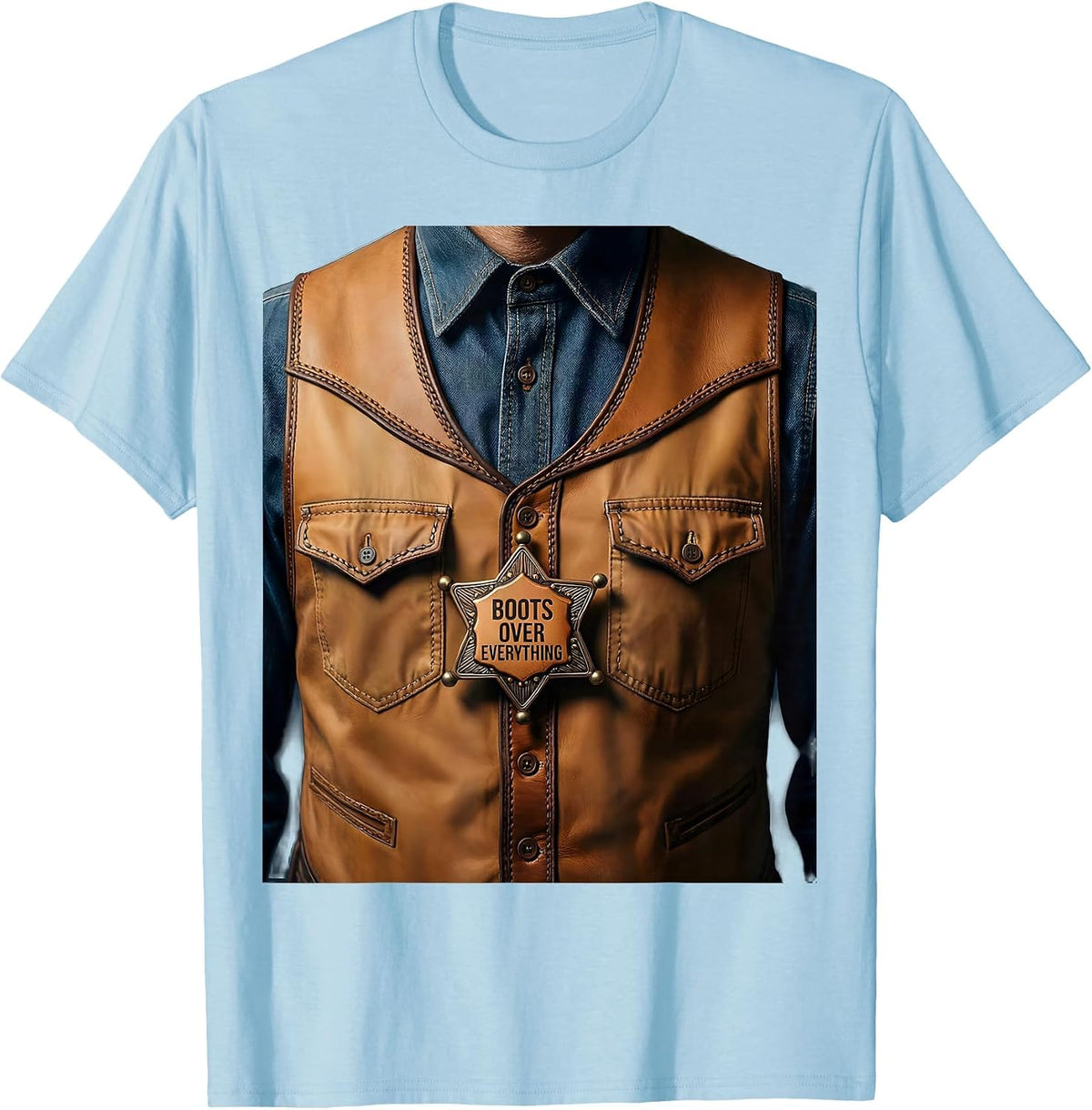 Men's Boots Over Everything Cowboy Graphic Design T-Shirt - Baby Blue
