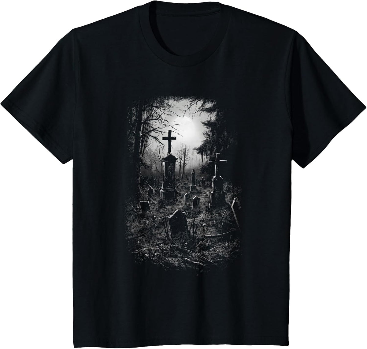 Cemetery Gothic Gravestone Halloween Ghost Dark T-Shirt - Black